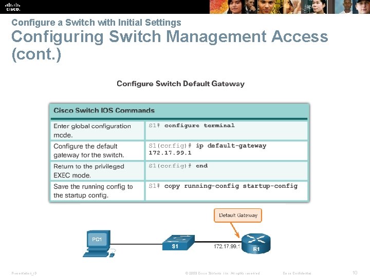 Configure a Switch with Initial Settings Configuring Switch Management Access (cont. ) Presentation_ID ©
