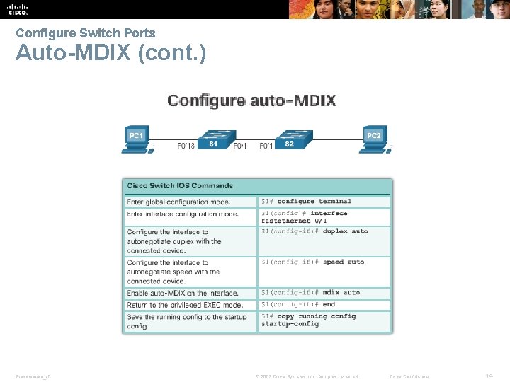 Configure Switch Ports Auto-MDIX (cont. ) Presentation_ID © 2008 Cisco Systems, Inc. All rights