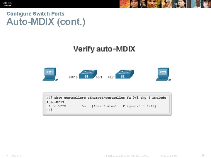 Configure Switch Ports Auto-MDIX (cont. ) Presentation_ID © 2008 Cisco Systems, Inc. All rights