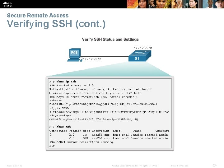 Secure Remote Access Verifying SSH (cont. ) Presentation_ID © 2008 Cisco Systems, Inc. All