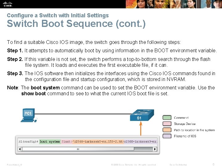 Configure a Switch with Initial Settings Switch Boot Sequence (cont. ) To find a