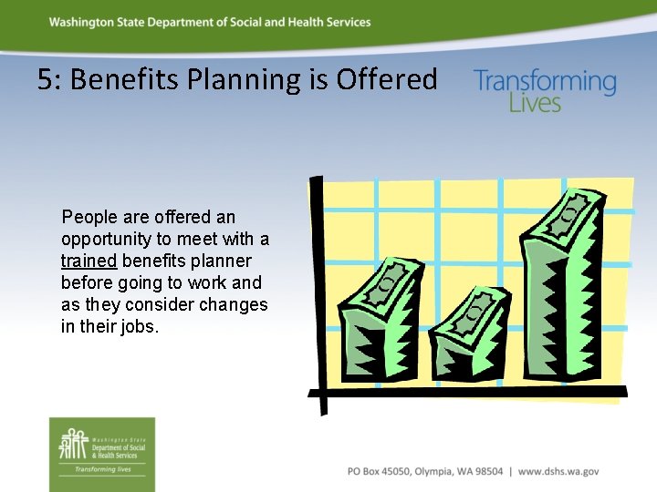 5: Benefits Planning is Offered People are offered an opportunity to meet with a