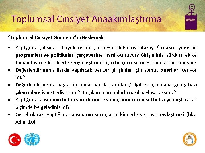 Toplumsal Cinsiyet Anaakımlaştırma “Toplumsal Cinsiyet Gündemi”ni Beslemek Yaptığınız çalışma, “büyük resme”, örneğin daha üst