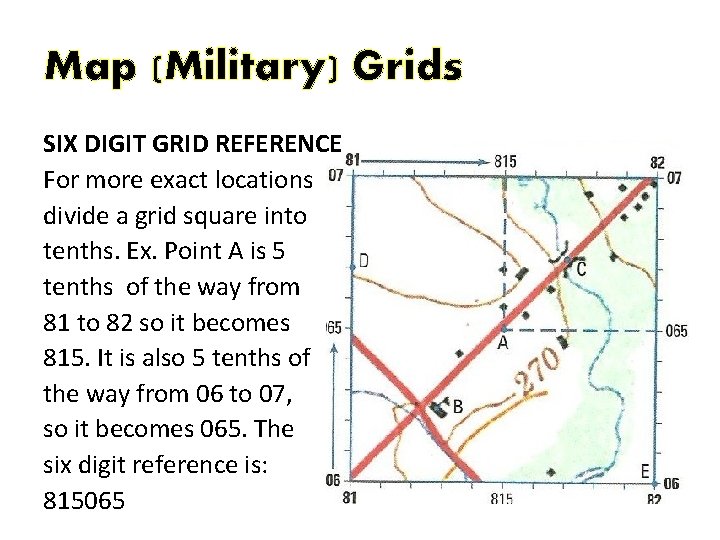 Map (Military) Grids SIX DIGIT GRID REFERENCE For more exact locations divide a grid
