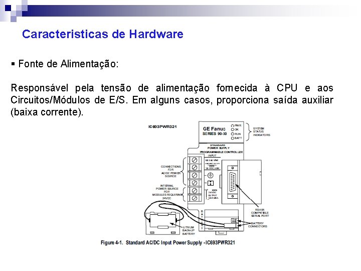 Caracteristicas de Hardware § Fonte de Alimentação: Responsável pela tensão de alimentação fornecida à