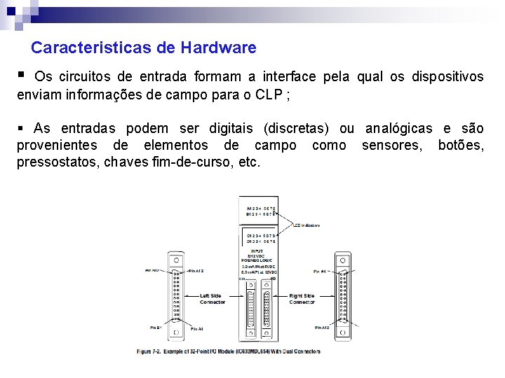 Caracteristicas de Hardware § Os circuitos de entrada formam a interface pela qual os