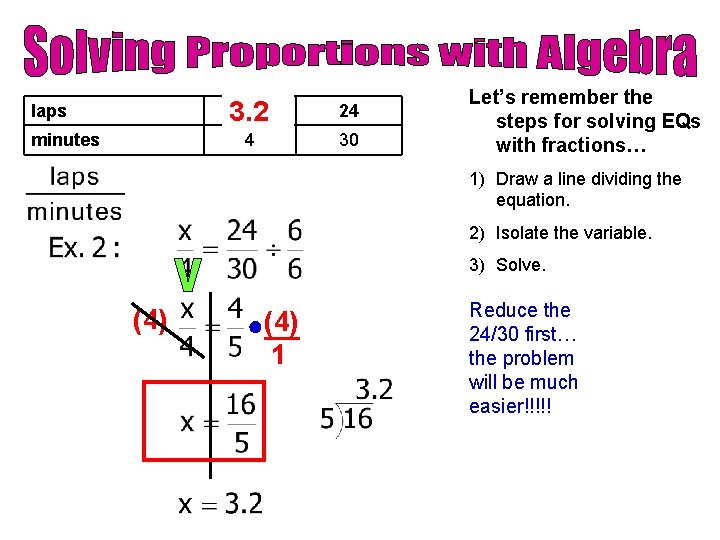 laps minutes x 3. 2 24 4 30 Let’s remember the steps for solving