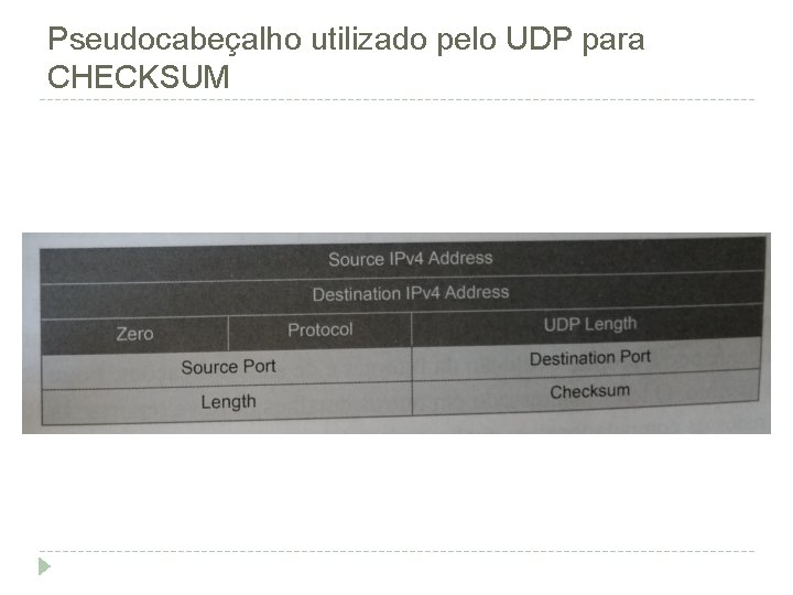 Pseudocabeçalho utilizado pelo UDP para CHECKSUM 