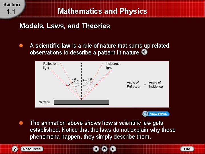 Section 1. 1 Mathematics and Physics Models, Laws, and Theories A scientific law is Section 1. 1 Mathematics and Physics Models, Laws, and Theories A scientific law is