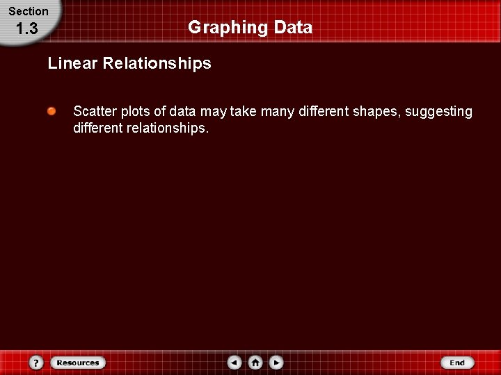 Section 1. 3 Graphing Data Linear Relationships Scatter plots of data may take many Section 1. 3 Graphing Data Linear Relationships Scatter plots of data may take many
