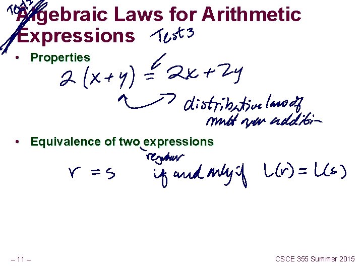Algebraic Laws for Arithmetic Expressions • Properties • Equivalence of two expressions – 11