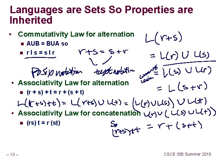 Languages are Sets So Properties are Inherited • Commutativity Law for alternation n AUB
