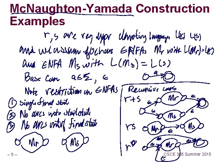 Mc. Naughton-Yamada Construction Examples – 5– CSCE 355 Summer 2015 