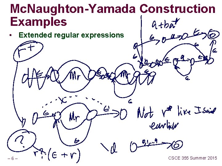 Mc. Naughton-Yamada Construction Examples • Extended regular expressions – 6– CSCE 355 Summer 2015