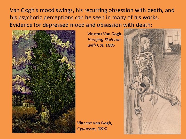 Van Gogh’s mood swings, his recurring obsession with death, and his psychotic perceptions can