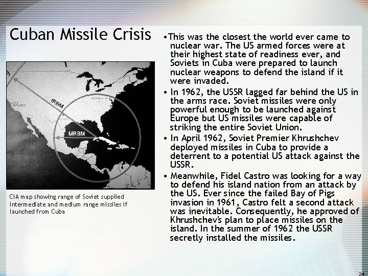 Cuban Missile Crisis CIA map showing range of Soviet supplied intermediate and medium range
