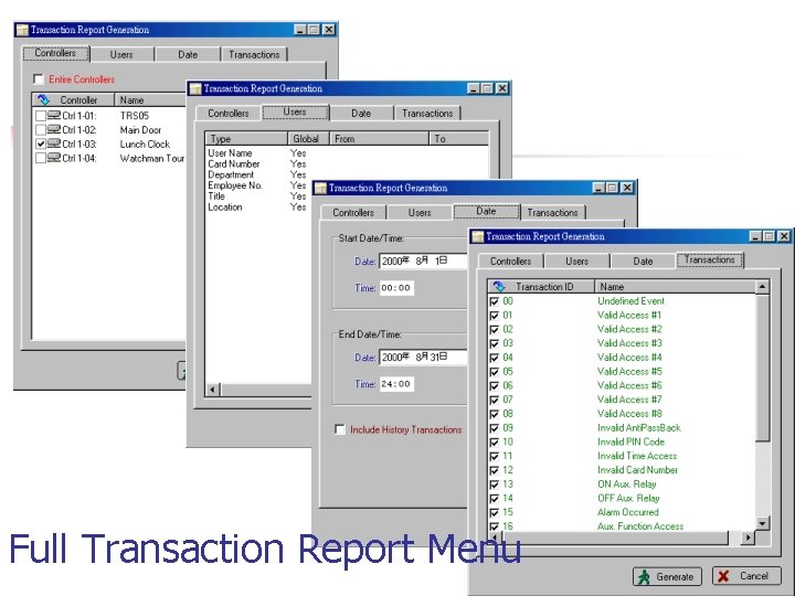 Full Transaction Report Menu 