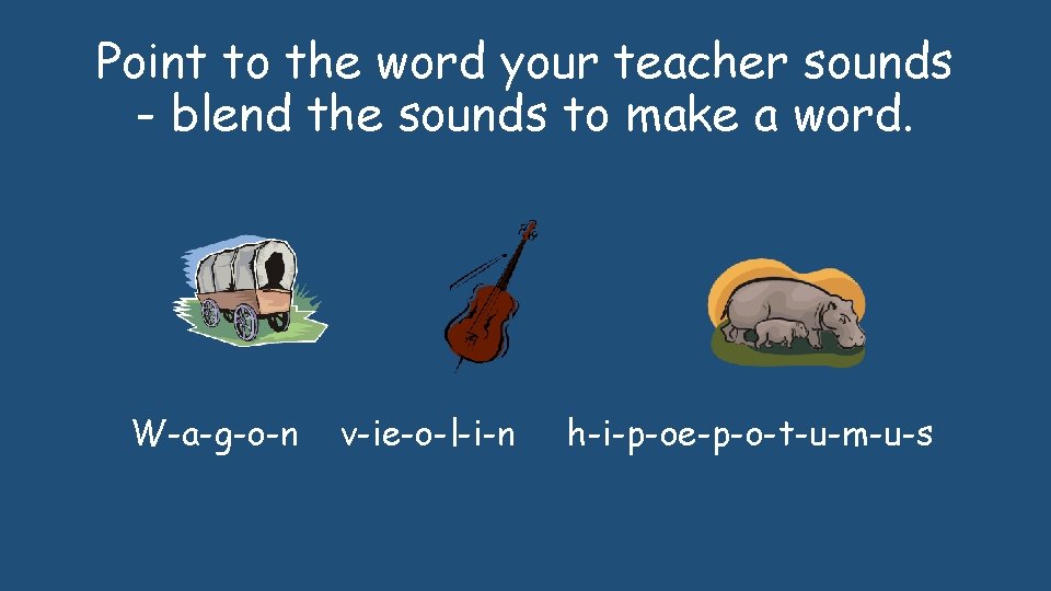 Point to the word your teacher sounds - blend the sounds to make a