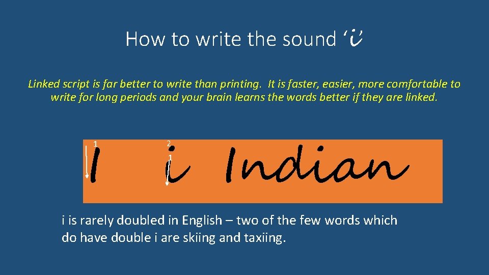 How to write the sound ‘i’ Linked script is far better to write than