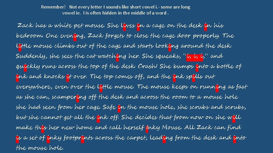 Remember! Not every letter I sounds like short vowel i. - some are long