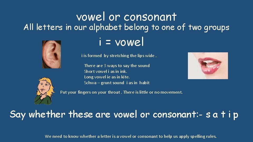 vowel or consonant All letters in our alphabet belong to one of two groups