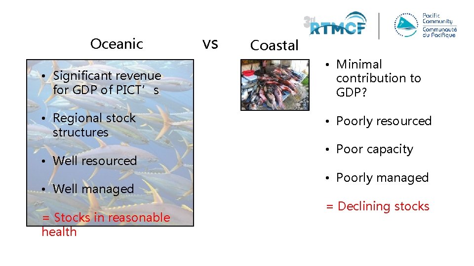 Oceanic vs Coastal • Significant revenue for GDP of PICT’s • Minimal contribution to