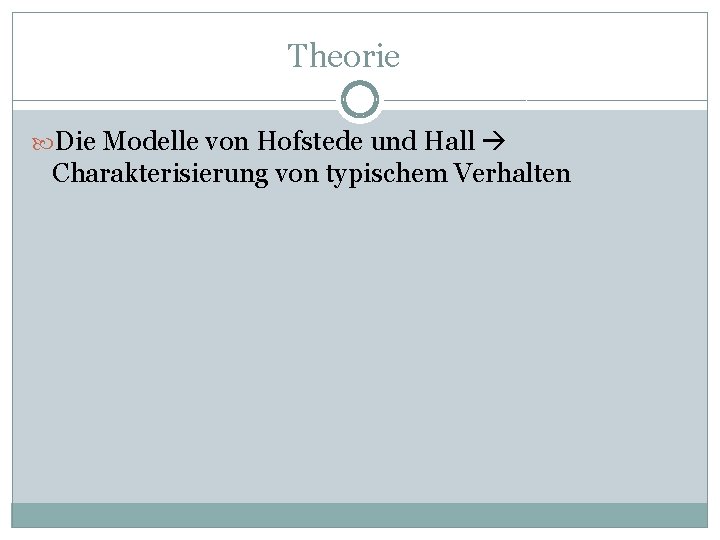 Theorie Die Modelle von Hofstede und Hall Charakterisierung von typischem Verhalten 