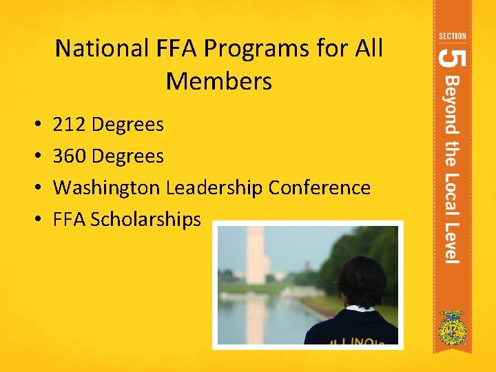 National FFA Programs for All Members • • 212 Degrees 360 Degrees Washington Leadership