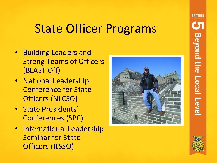 State Officer Programs • Building Leaders and Strong Teams of Officers (BLAST Off) •