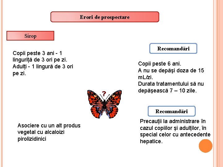 Erori de prospectare Sirop Copii peste 3 ani - 1 linguriță de 3 ori