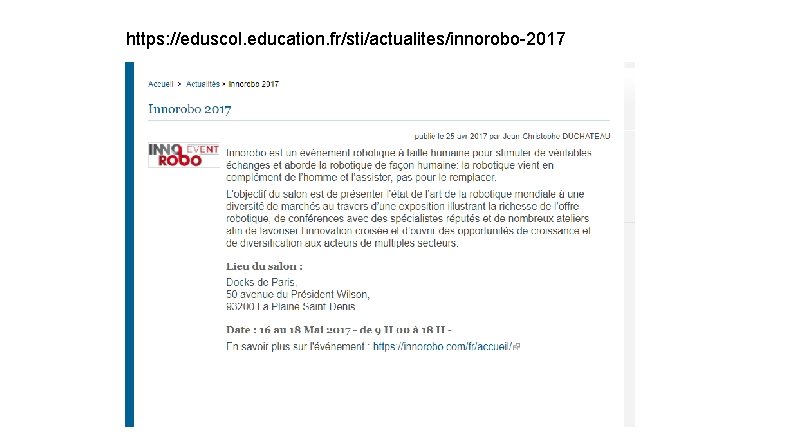 https: //eduscol. education. fr/sti/actualites/innorobo-2017 