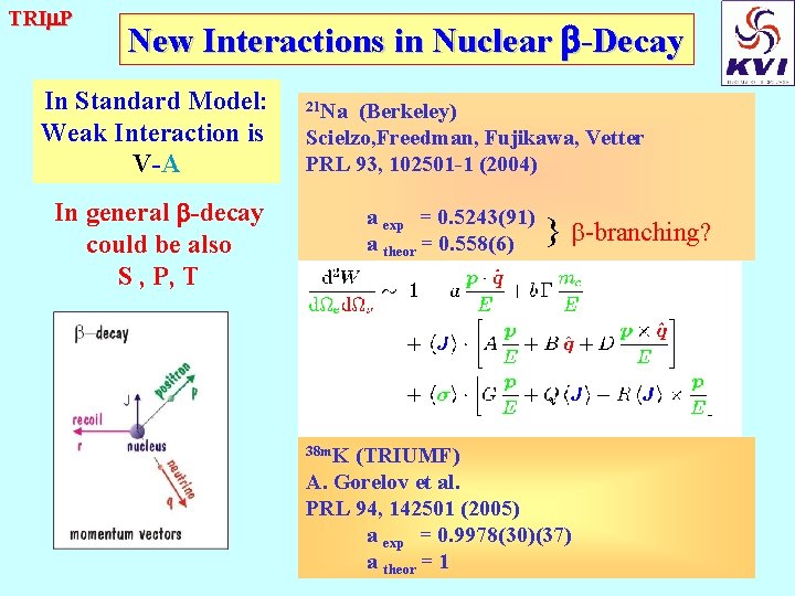 TRI P New Interactions in Nuclear b-Decay In Standard Model: Weak Interaction is V-A