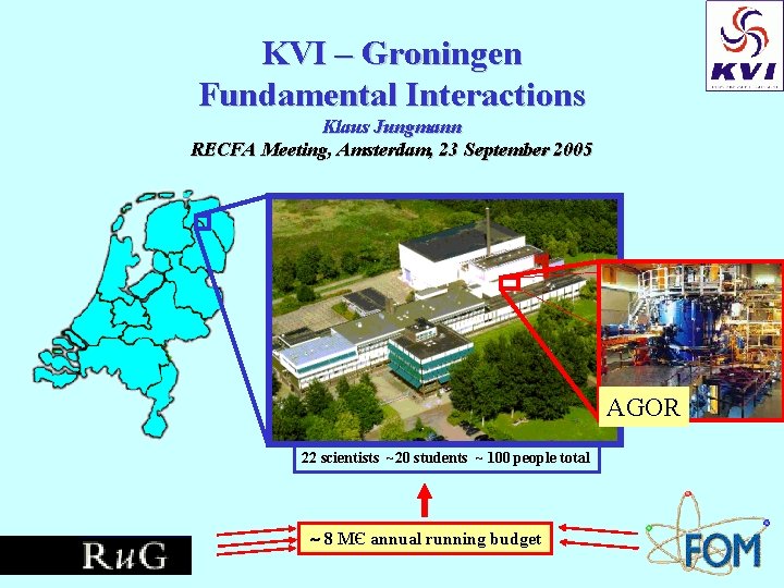 KVI – Groningen Fundamental Interactions Klaus Jungmann RECFA Meeting, Amsterdam, 23 September 2005 AGOR