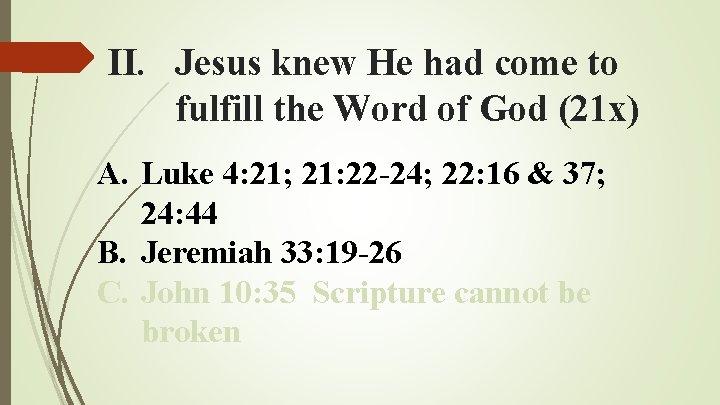 II. Jesus knew He had come to fulfill the Word of God (21 x)