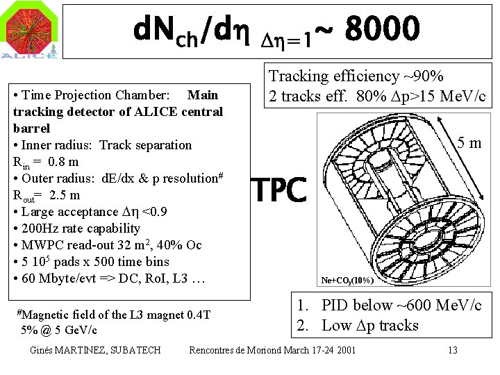 d. Nch/dh • Time Projection Chamber: Main tracking detector of ALICE central barrel •