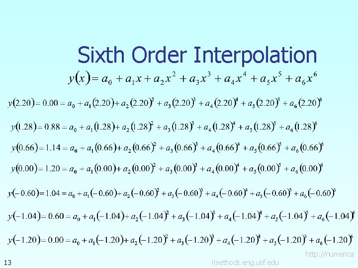 Sixth Order Interpolation 13 lmethods. eng. usf. edu http: //numerica 
