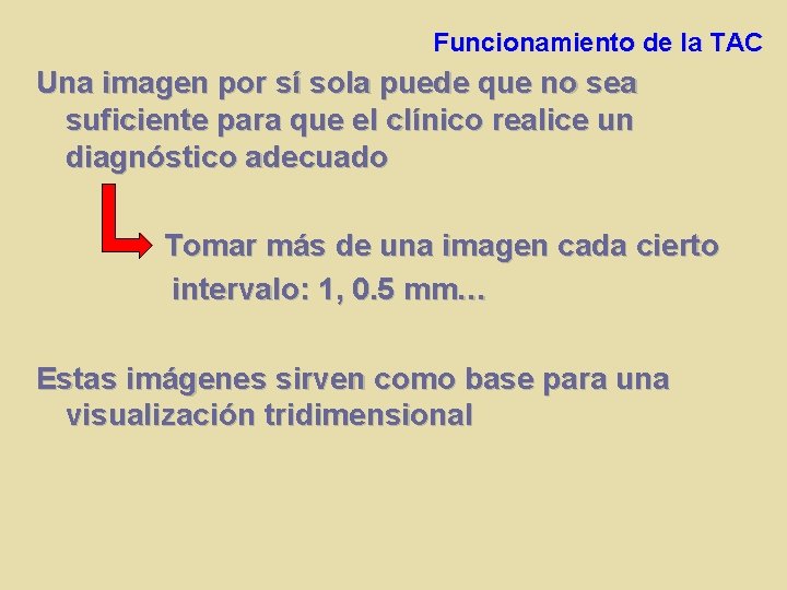 Funcionamiento de la TAC Una imagen por sí sola puede que no sea suficiente