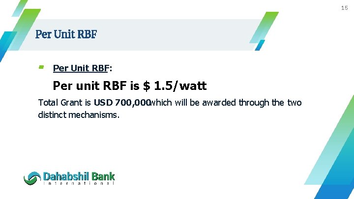 15 Per Unit RBF ▰ Per Unit RBF: Per unit RBF is $ 1.