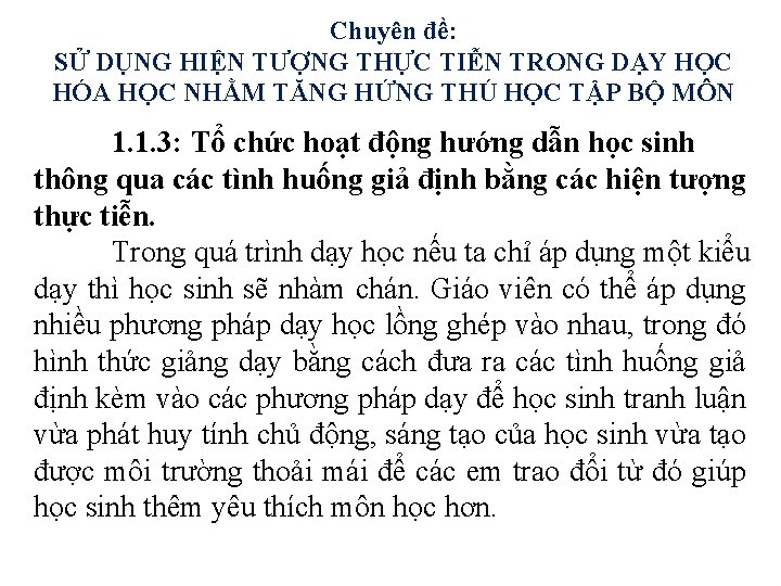 Chuyên đề: SỬ DỤNG HIỆN TƯỢNG THỰC TIỄN TRONG DẠY HỌC HÓA HỌC NHẰM