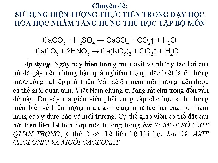 Chuyên đề: SỬ DỤNG HIỆN TƯỢNG THỰC TIỄN TRONG DẠY HỌC HÓA HỌC NHẰM