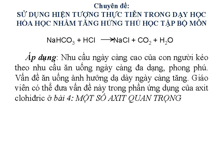 Chuyên đề: SỬ DỤNG HIỆN TƯỢNG THỰC TIỄN TRONG DẠY HỌC HÓA HỌC NHẰM