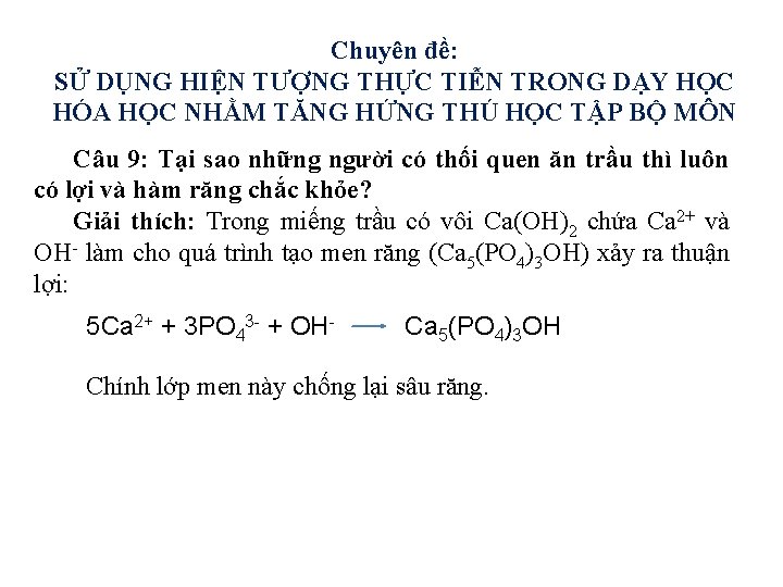 Chuyên đề: SỬ DỤNG HIỆN TƯỢNG THỰC TIỄN TRONG DẠY HỌC HÓA HỌC NHẰM