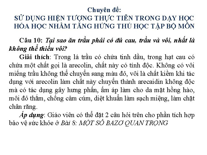 Chuyên đề: SỬ DỤNG HIỆN TƯỢNG THỰC TIỄN TRONG DẠY HỌC HÓA HỌC NHẰM