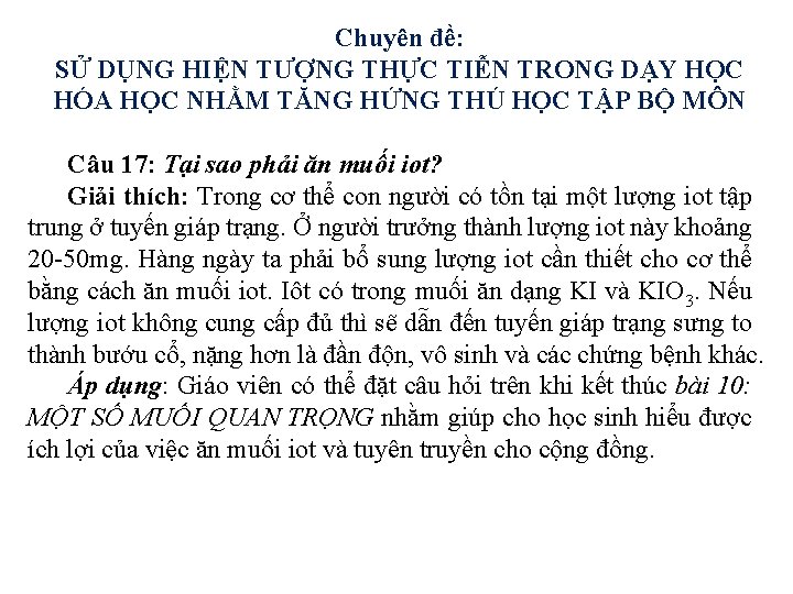 Chuyên đề: SỬ DỤNG HIỆN TƯỢNG THỰC TIỄN TRONG DẠY HỌC HÓA HỌC NHẰM