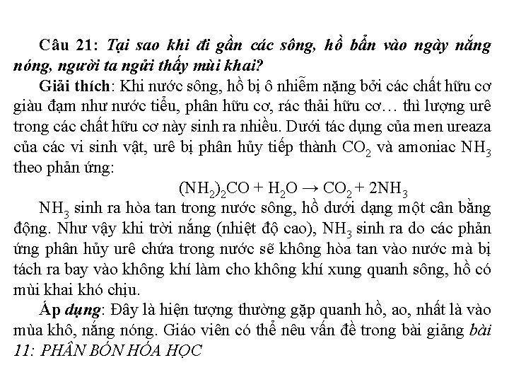 Câu 21: Tại sao khi đi gần các sông, hồ bẩn vào ngày nắng