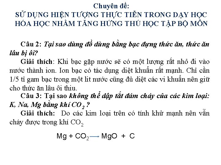 Chuyên đề: SỬ DỤNG HIỆN TƯỢNG THỰC TIỄN TRONG DẠY HỌC HÓA HỌC NHẰM