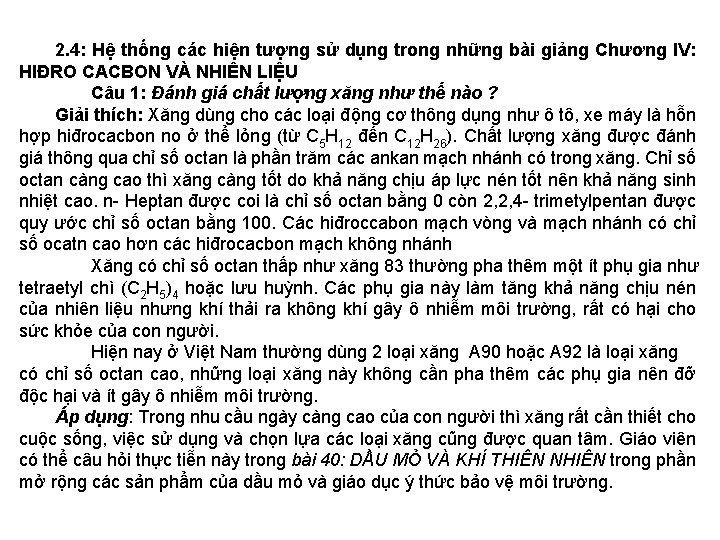 2. 4: Hệ thống các hiện tượng sử dụng trong những bài giảng Chương