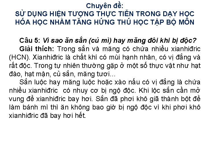 Chuyên đề: SỬ DỤNG HIỆN TƯỢNG THỰC TIỄN TRONG DẠY HỌC HÓA HỌC NHẰM