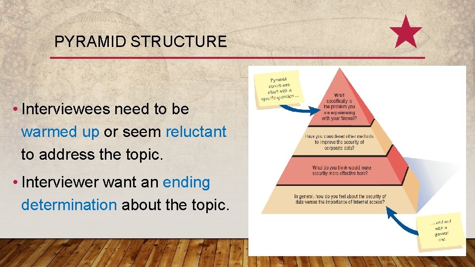 PYRAMID STRUCTURE • Interviewees need to be warmed up or seem reluctant to address