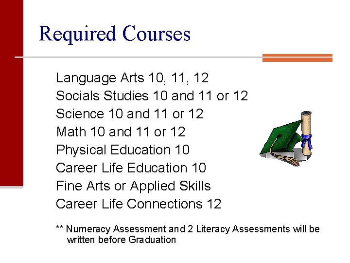 Required Courses Language Arts 10, 11, 12 Socials Studies 10 and 11 or 12